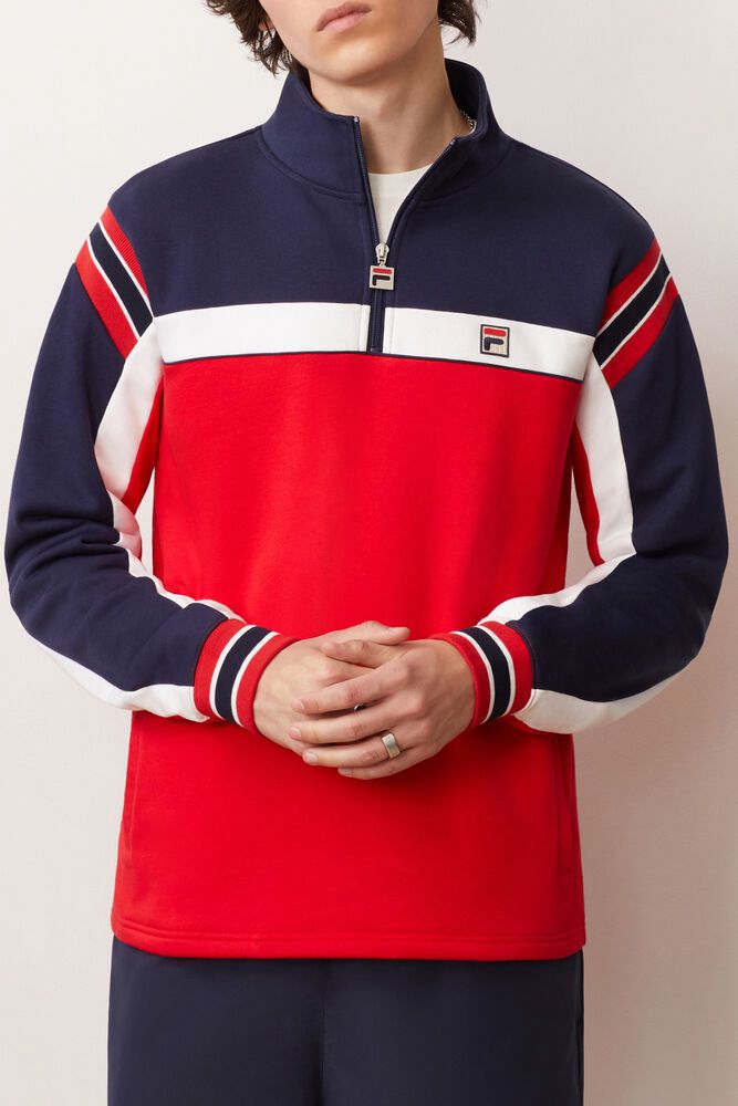 Fila Jacket Mens Red/Navy/White Haakon 1/2 Zip - Ireland 83749-LDWX